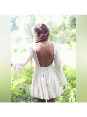 Gypsy Junkies White Tiered Bell Sleeve Open Back Mini Dress | Boho Indie Sleaze